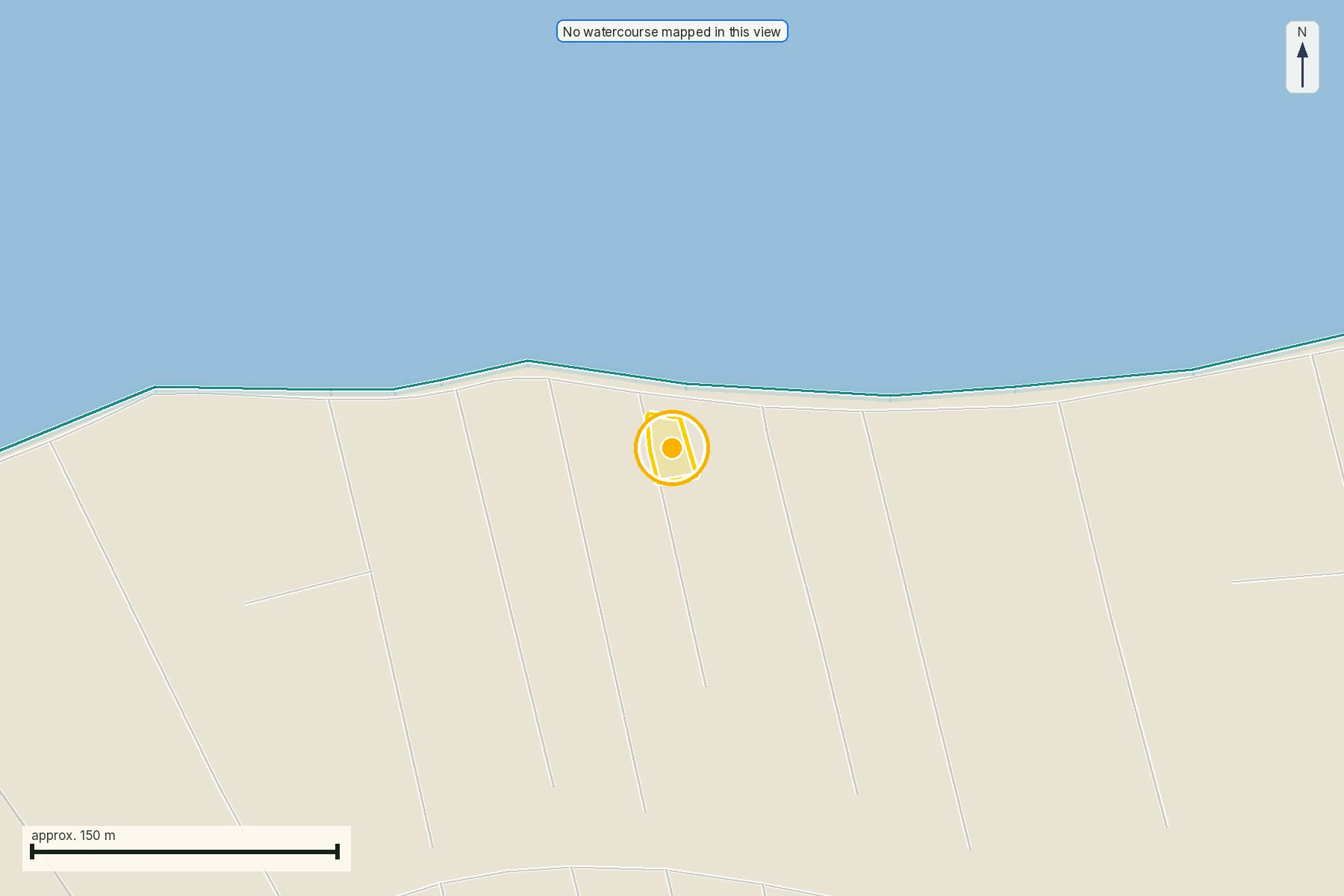 A LandCheck report crop showing a cadastral parcel with the label No watercourse mapped
in this view