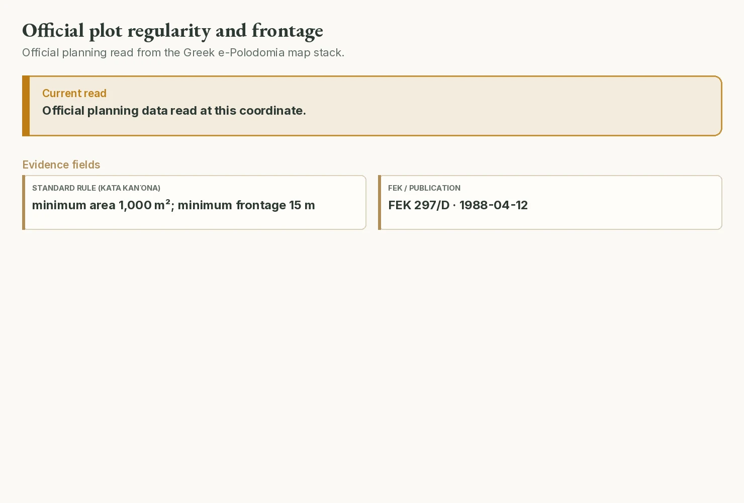 Anonymised report crop for plot regularity and road frontage
