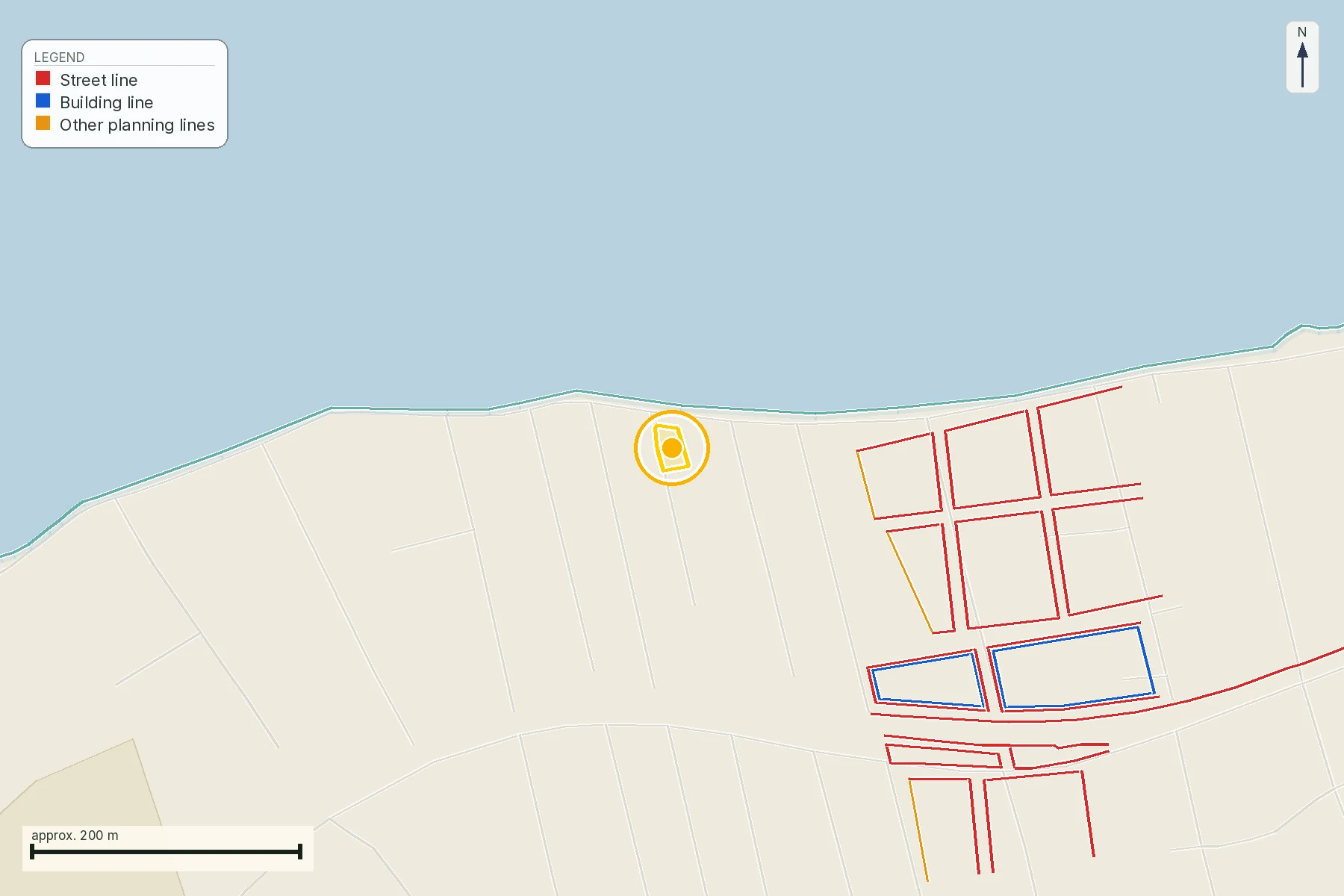 Anonymised report crop showing street and building-line context